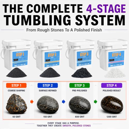 Image of KomeStone 5LB Rock Tumbler Grit Step 4 Refill - 1200-Grit Aluminum Oxide Polish, Ideal Follow-Up to Step 3, Compatible with Any Rotary & Vibratory Tumblers, Delivers Final Brilliant Mirror Finish