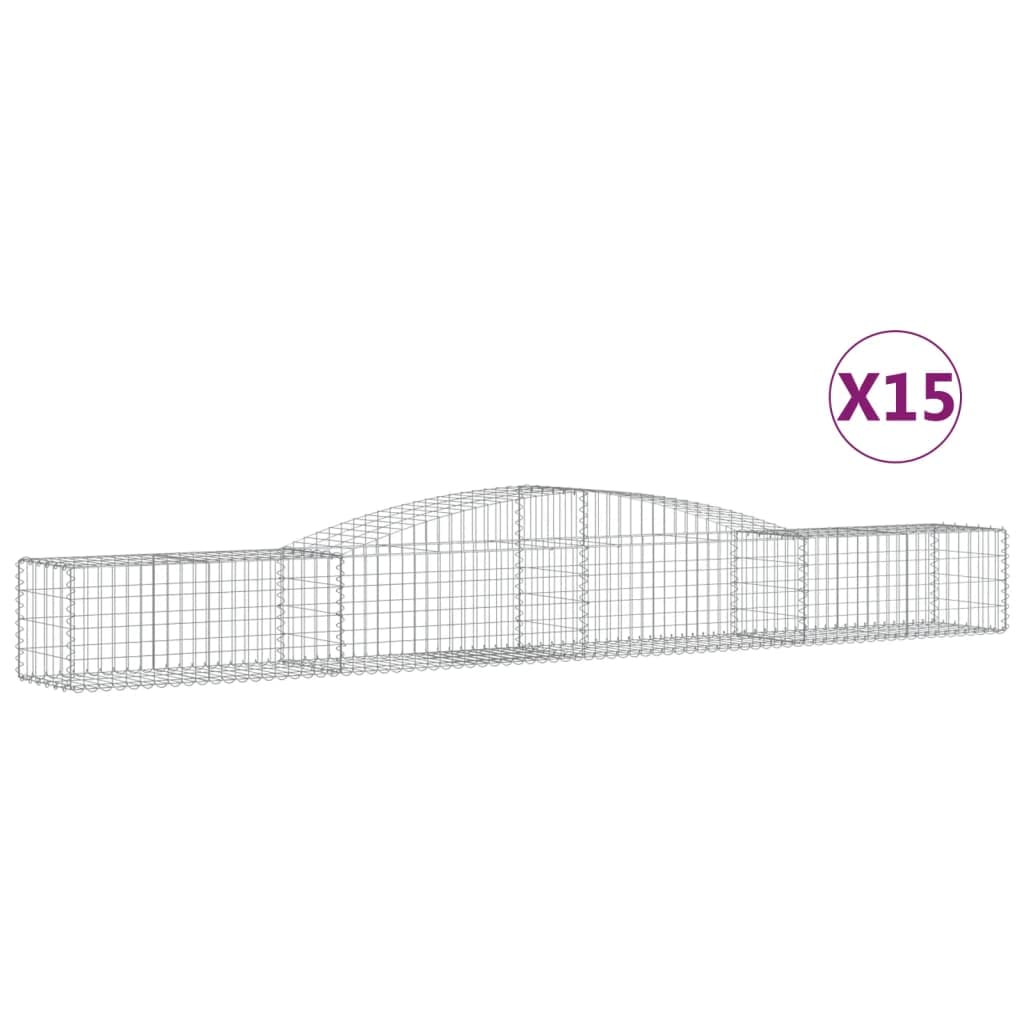 Kosze gabionowe 15 sztuk 400 x 50 x 40 / 60 cm z ocynkowanego żelaza, dekoracyjne i dźwiękochłonne bariery ogrodowe ze wzmocnionymi haczykami i drutem 3,5 mm