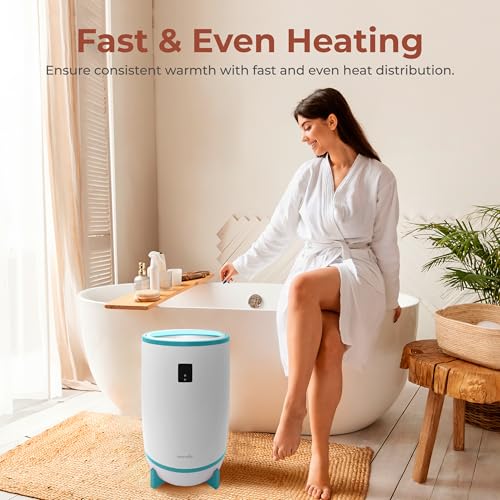 Image of SereneLife Towel & Blanket Warmer, One Touch Portable Bath Towel Warmer with Fragrant Disc Holder, Timer (15, 30, 45, or 60 minutes) and LED Display, Auto Shut Off, Ideal for Bathroom & Spa Use, Blue