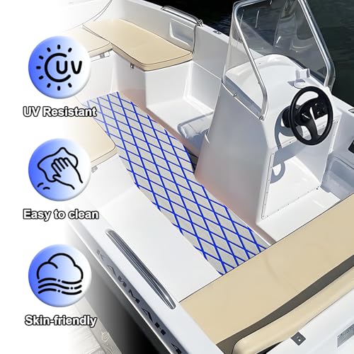 KT GuoMei Boat Flooring 94.5"x43.31" EVA Foam Self-Adhesive Diamond Pattern Non-Skid Marine Decking Mat for Yacht Pool (Diamond Patterns, Light Gray and Blue, 102.36" X 38.58") by KT GuoMei - Used condition - Image 7
