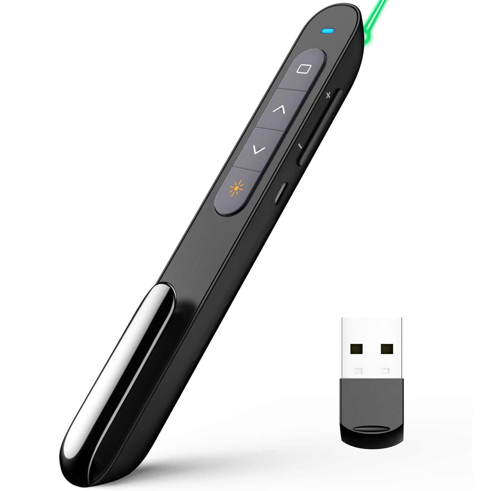 Norwii N76 Rechargeable Presentation clicker, Long Range Presentation Remote, Wireless Presenter, Pointer for PowerPoint Presentations, Slide Control - Green Light