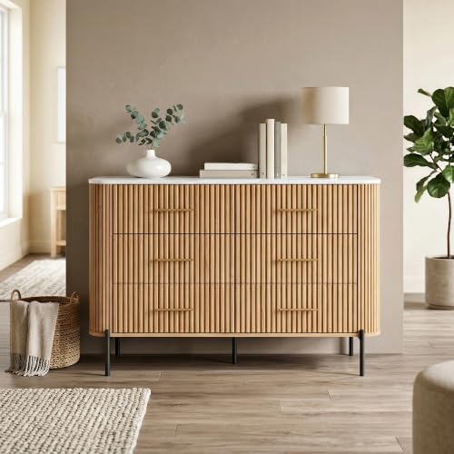 [en.casa] Komoda Kokunse z 6 szufladami 120 x 42 x 78 cm imitacja dębu
