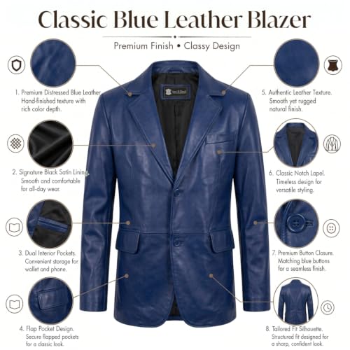 Image of Isaac & David Chicago Lambskin Genuine Casual Wear Leather Blazer Sport Coat Classic Button Closure for Men 2 Button Coat