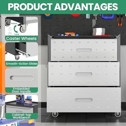 Image of Garage Cabinet System | Heavy Duty Steel All-in-One Modular Garage Cabinet Set for Ultimate Workshop Organization | Easy Assembly Garage Storage Cabinets & Tool Bench