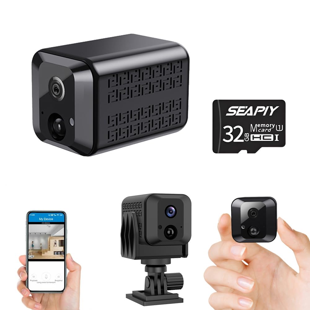 Mini fotocamera, telecamera di sorveglianza WiFi 4K HD con batteria integrata, piccola fotocamera con sensore di movimento, visione notturna, trasmissione in tempo reale e archiviazione cloud (mini2)