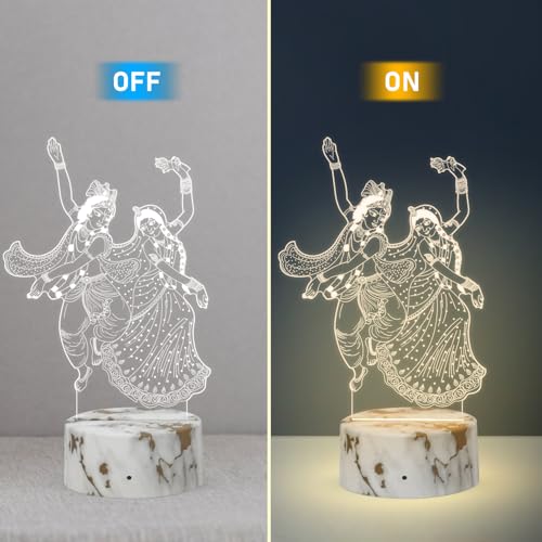Image of 3D Illusion Radha Krishna Night Lamp with Warm White Light & On /Off Touch Button | USB Powered | Bedside Desk Table Light | Pooja Room Decor Light | Religious Night Lamp