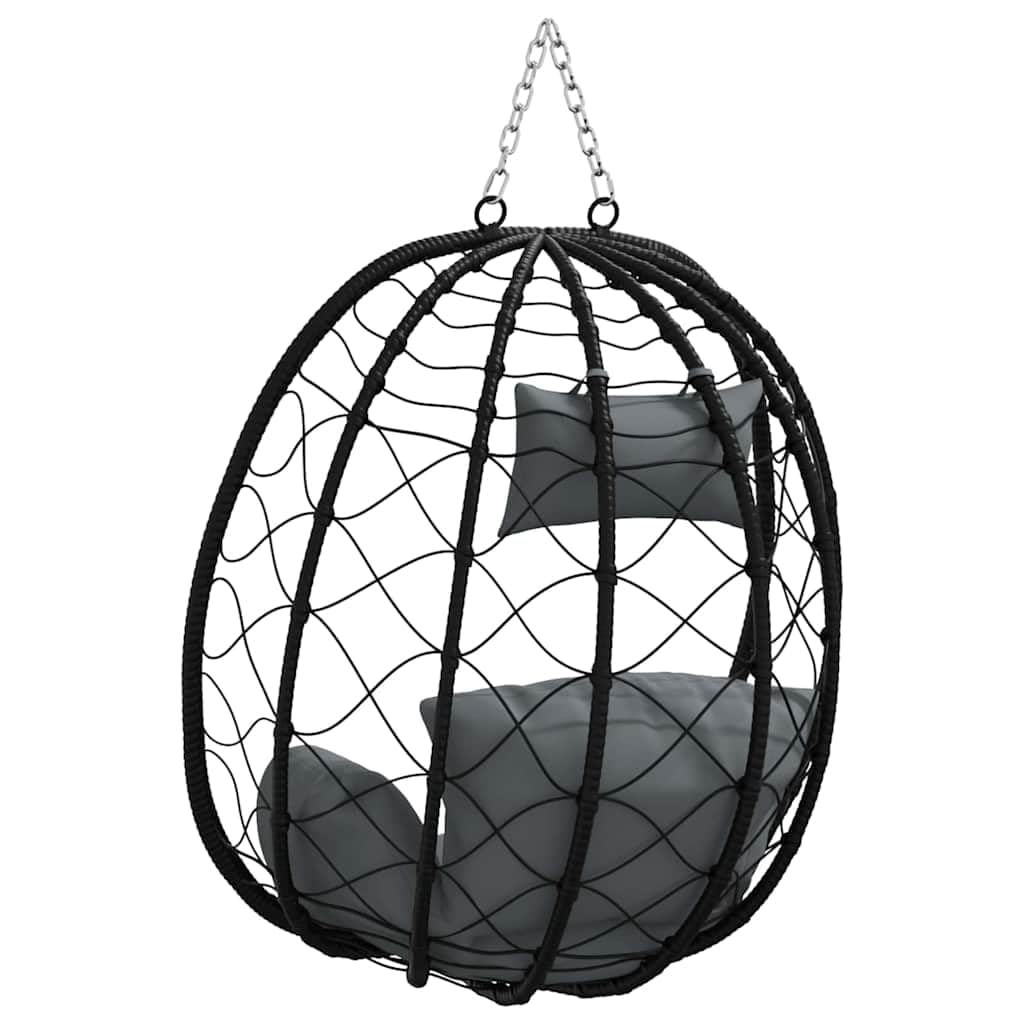 Silla de huevo colgante de polirratán antracita ergonómica 91,5 x 54,5 x 107 cm plegable con cojín y reposacabezas para jardín, balcón, terraza, exterior, relajarse y columpiarse