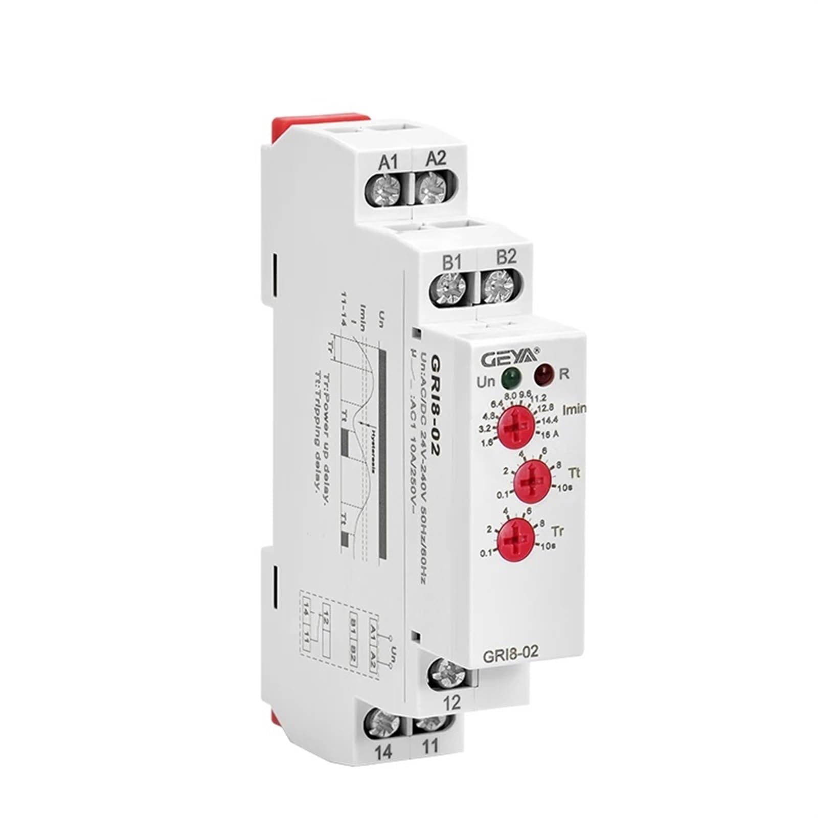 OSHZIKJII GRI8 current relay monitoring range overcurrent and undercurrent switch 0.05A-16A AC24-240V OR DC24V(GRI8-03,0.05-0.5A)