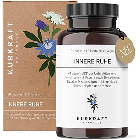 Innere Ruhe - Johanniskraut Baldrian Passionsblume Komplex hochdosiert - Komplex mit Hopfen Extrakt, Lavendel, Zitronenmelisse & Vitamin B12-90 Kapseln vegan Cover