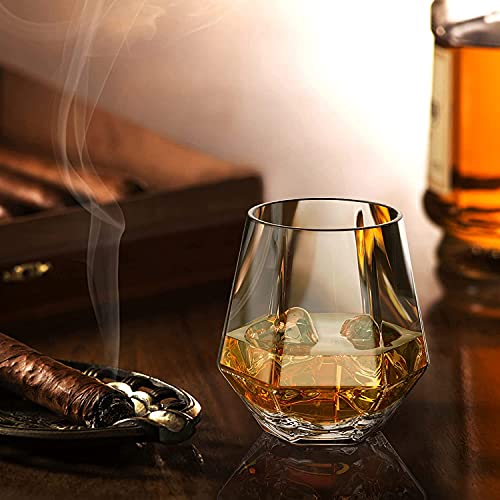Image of 350ML European Crystal Whiskey Glasses Set of 2 pcs Bar Glass for Drinking Bourbon, Whisky, Scotch, Cocktails, Cognac- Old Fashioned Cocktail Tumblers (Crystal Set of 2)