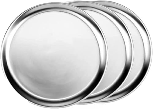 Juego de 3 bandejas de aluminio para pizza de 17 pulgadas de ancho con borde ancho, bandeja redonda para pizza, bandeja para hornear para el hogar,