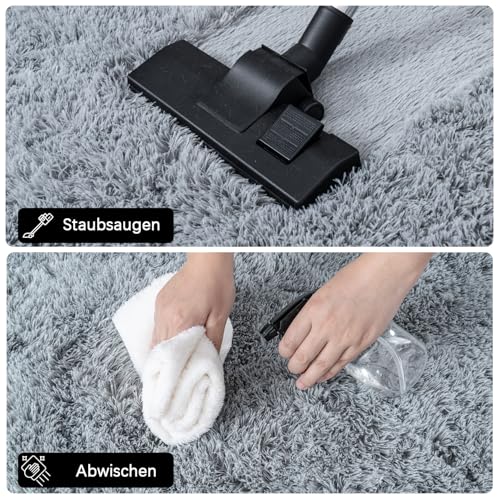 BSGIFT Teppich Hochflor Flauschig 60x110 Läufer Grau, Shaggy Langflor Teppich Wohnzimmer rutschfest für Schlafzimmer Kinderzimmer, Modern Wohnzimmerteppich Bettvorleger High-Pile Carpet