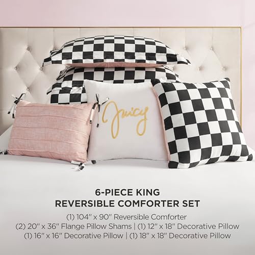 Image of Juicy Couture Reversible Checkerboard Comforter Set 6-Piece King Set, Black /White