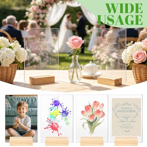Image of Bercoor 10 Pack 4x6 Inch Blank Clear Acrylic Sign with Wooden Stands, Rectangle Top Acrylic Sheet, DIY Acrylic Rectangle Table Numbers for DIY Name Card Gifts Event Party Sign Decoration