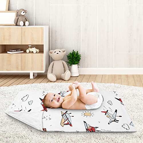 Image of Sweet Jojo Designs Vintage Airplane Boy Blanket Receiving Security Swaddle for Newborn Toddler Nursery Car Seat Stroller - Grey Yellow Orange Red White Blue Airplanes Air Plane Transportation Clouds