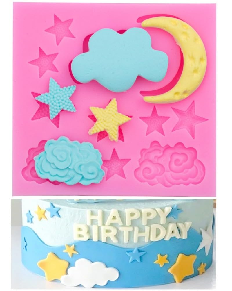 Moon and Star Molds Silicone, Cloud Fondant Mold Moon Star Chocolate Molds for Candy Baking Sugar Cake Pop Cupcake Cake Decorating