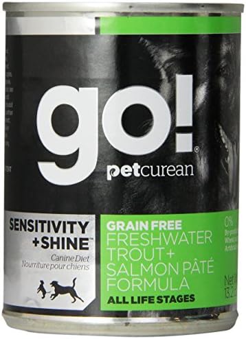 Petcurean 152034 12-Pack Go Sensitivity And Shine Grain Free Trout/Salmon Pate Can For Dog, 13.2-Ounce