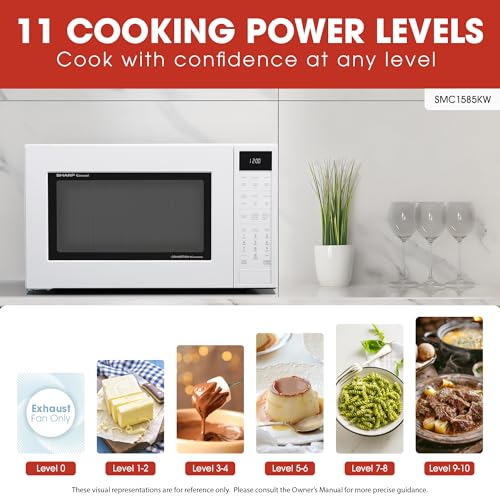 Image of SHARP SMC1585KW Convection Countertop Microwave Oven with Removeable 15.4 inch Carousel Turntable, 1.5 Cubic Feet, 900 Watt, Sensor Cooking, White | 1.5 Cubic Feet, 900 Watt, Removeable 15.4 inch Carousel Turntable, Sensor Cooking