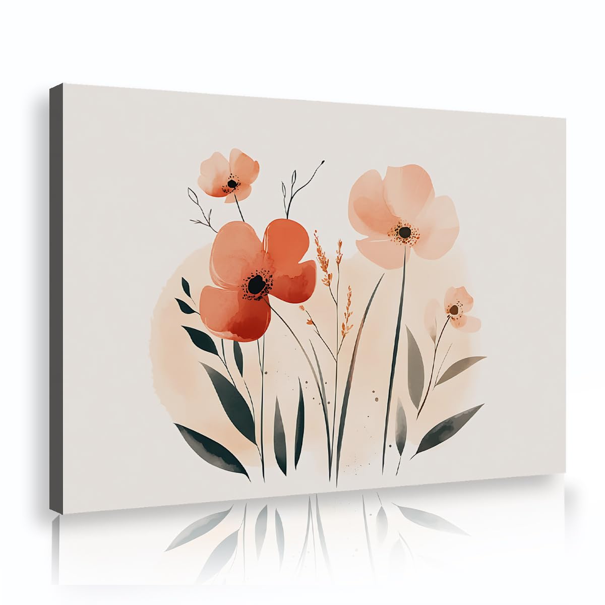 YUNART Tela floreale Arte murale Vintage minimalista Fotografie su tela selvatica Poster floreale di metà secolo per arredamento del soggiorno 45x68cm Telaio interno