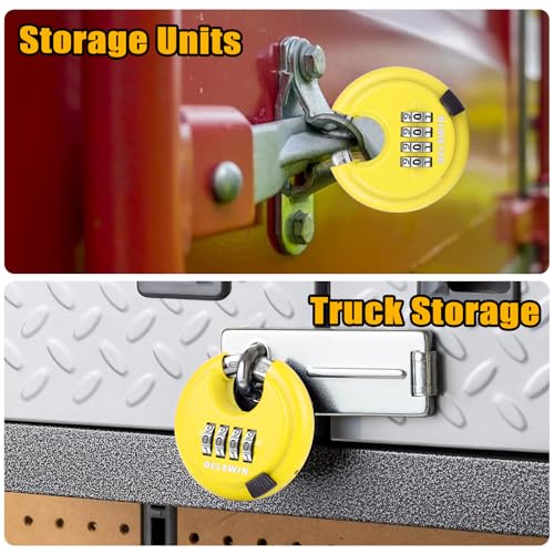 Image of DELSWIN 4 Digit Combination Disc Padlock with Hardened Steel Shackle Combo Lock for Sheds, Storage Unit, School Gym Locker and Fence (Yellow,1Pcs)