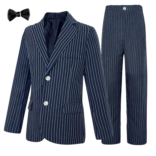 Image of LOLANTA Boys Suit Wedding Ring Bearer Outfit Kids Formal Wear Dress Clothes | Boy 3-Piece Plaid Suits, Sport Coat Blazer and Pants Set with Adjustable Bow Tie, Gentleman Birthday Party Graduation Outfits