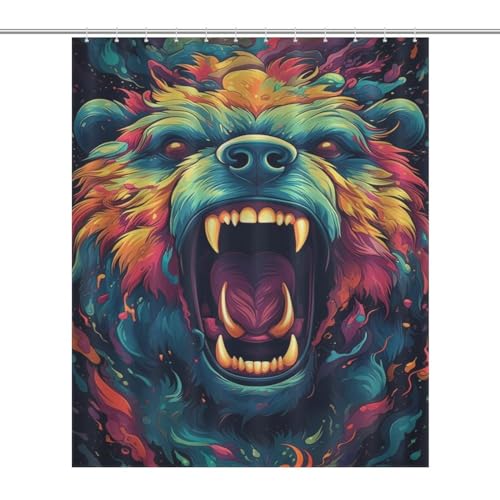 Rideau de douche ours anti éclaboussures imperméable avec crochets 152x183cm