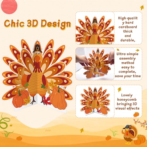 Centre de table dinde 3D pliable pour Thanksgiving : volume automnal stable