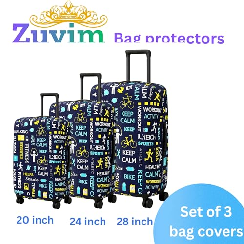 Image of Luggage Cover Trolley Covers for Suitcase Washable Dust Proof Anti-Scratch Protector Polyester Printed Stretchable Fabric (Fits Fiber /Plastic Trolley Bags Only) Navy 20+24+28 Inch