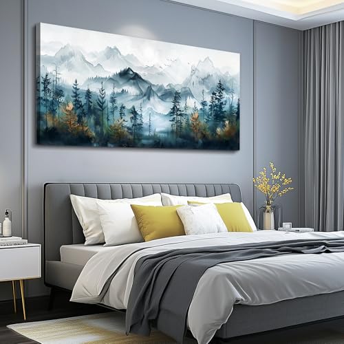 FUHAIHUA Large Wall Decor For Living Room Canvas Wall Art For Bedroom Office Decorations Hotel Room Mural Misty Forests Trees Wall Pictures Artwork Ink Landscape Painting Modern Home Decor 24x48 In