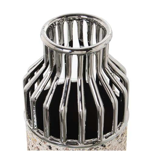 Vase en céramique argent 13x35 cm pot fleur effet granite - 3