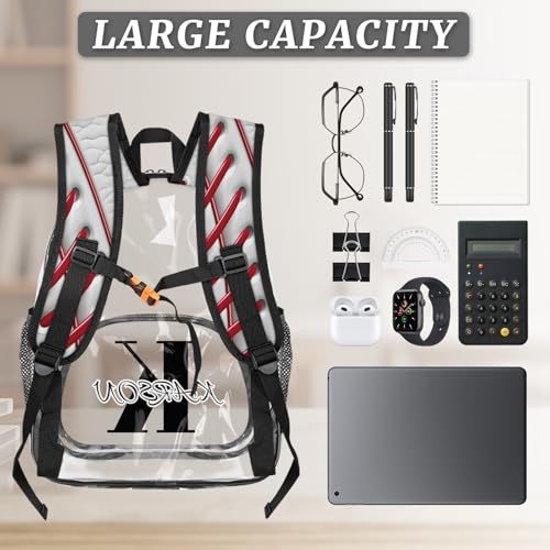 Personalized Red Stitching Baseball Small Clear Backpack Stadium Approved Heavy Duty PVC Plastic Custom Transparent Backpacks See Through Bag with Name3
