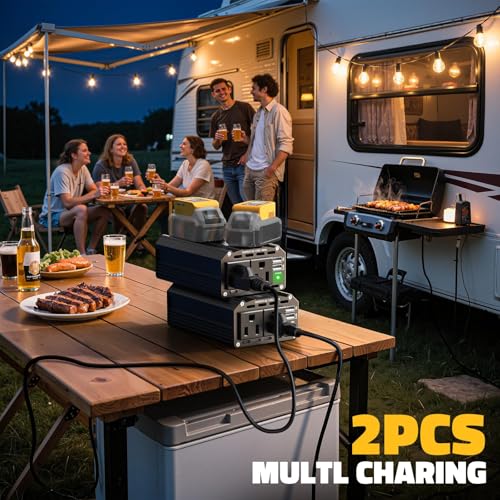 Image of Ecarke 300W Portable Power Inverter Compatible with DeWALT 20V Battery, DC 20V to AC 110V Power Station with 2 AC Outlets, 3 USB Ports & 1 Type-C 18W, for Camping RV Emergency Use (No Battery)(2-Pack)