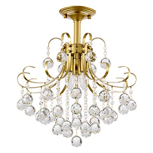 Hottest Sales Crystal Chandelier,SOZOMO 3-Lights Modern Crystal Chandelier with Crystal Raindrop, Gold Chandelier with Adjustable Chain,Flush Mount Ceiling Light for Bedroom Dining Room 3 E12 Bulbs H41" X D12.4"