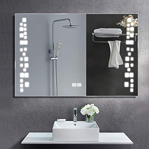 Warmiehomy Bathroom Mirror with LED Lights Sensor Switch Bathroom Mirror with Demister Pad for Makeup Shaving Wall Mounted 80x60cm