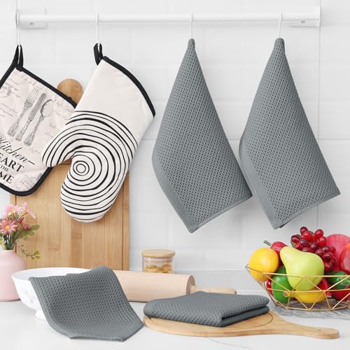 Image of Homaxy 100% Cotton Waffle Weave Kitchen Dish Cloths, Ultra Soft Absorbent Quick Drying Dish Towels, 12 x 12 Inches, 6-Pack, Grey