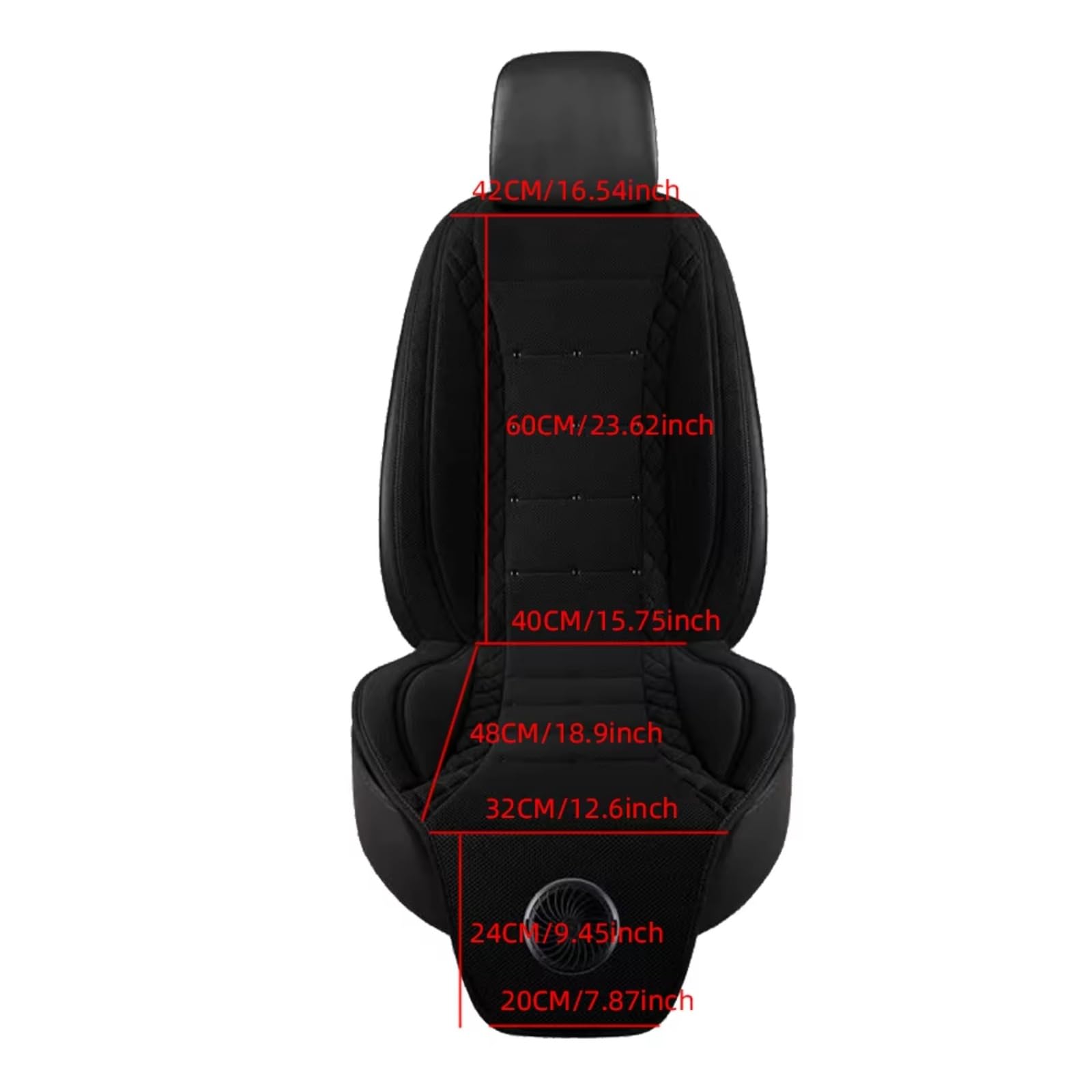 Cojín Universal Asiento Coche Funda Asiento Aire Fresco Verano con Carga USB 12V/24V Transpirable Ventilador Ajuste 3 Velocidas Funda Asiento(Black with Fan)