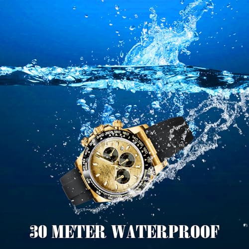 Image of senstone Mens Watch Panda Chronograph Diamond Dial Fashion Quartz Wrist Watch Analog Business Waterproof Rubber Strap Sport Watch for Men