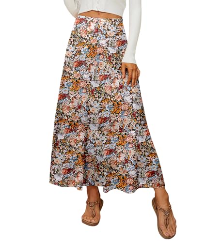 Lista de Faldas que puedes comprar esta semana. 41 VIOPY Faldas Largas de Mujer Casuales con Bolsillos Floral Falda Mujeres Elegante para Vacaciones Citas Escuela (Floral Café, G)