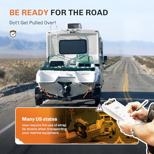 Image of WELLUCK Boat Trailer Transom Tie Down Straps 2400 LBS, LED Bulb Rechargeable, Charging Bulb