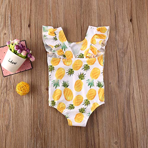 Kids Toddler Baby Girls One-Piece Ruffle Swimsuit Floral Pineapple Watermelon Leopard Swimwear (4-5 Years, Yellow Pineapple) - Thumbnail 5