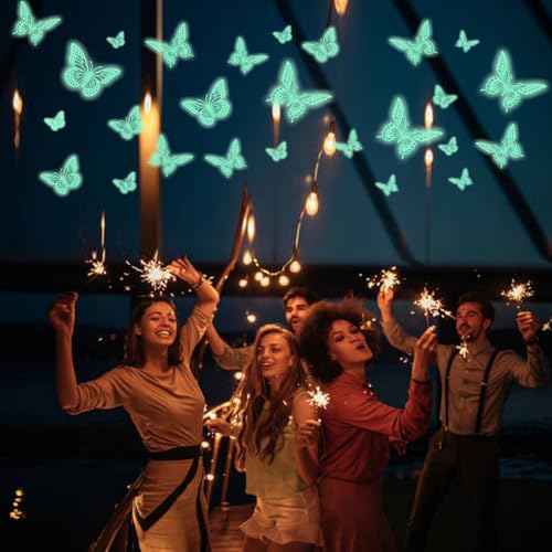 Image of SAOROPEB Glow in The Dark 3D Butterfly 24 Pcs 3 Sizes, Luminous Butterfly Stickers for Ceiling or Wall, Glow in The Dark Party Supplies, Removable Luminous Stickers for Kids Babys Nursery (Green) | 3 Sizes, Luminous Butterfly Stickers for Ceiling Wall, Glow in The Dark Party Supplies, Stickers for Kids Babys Nursery