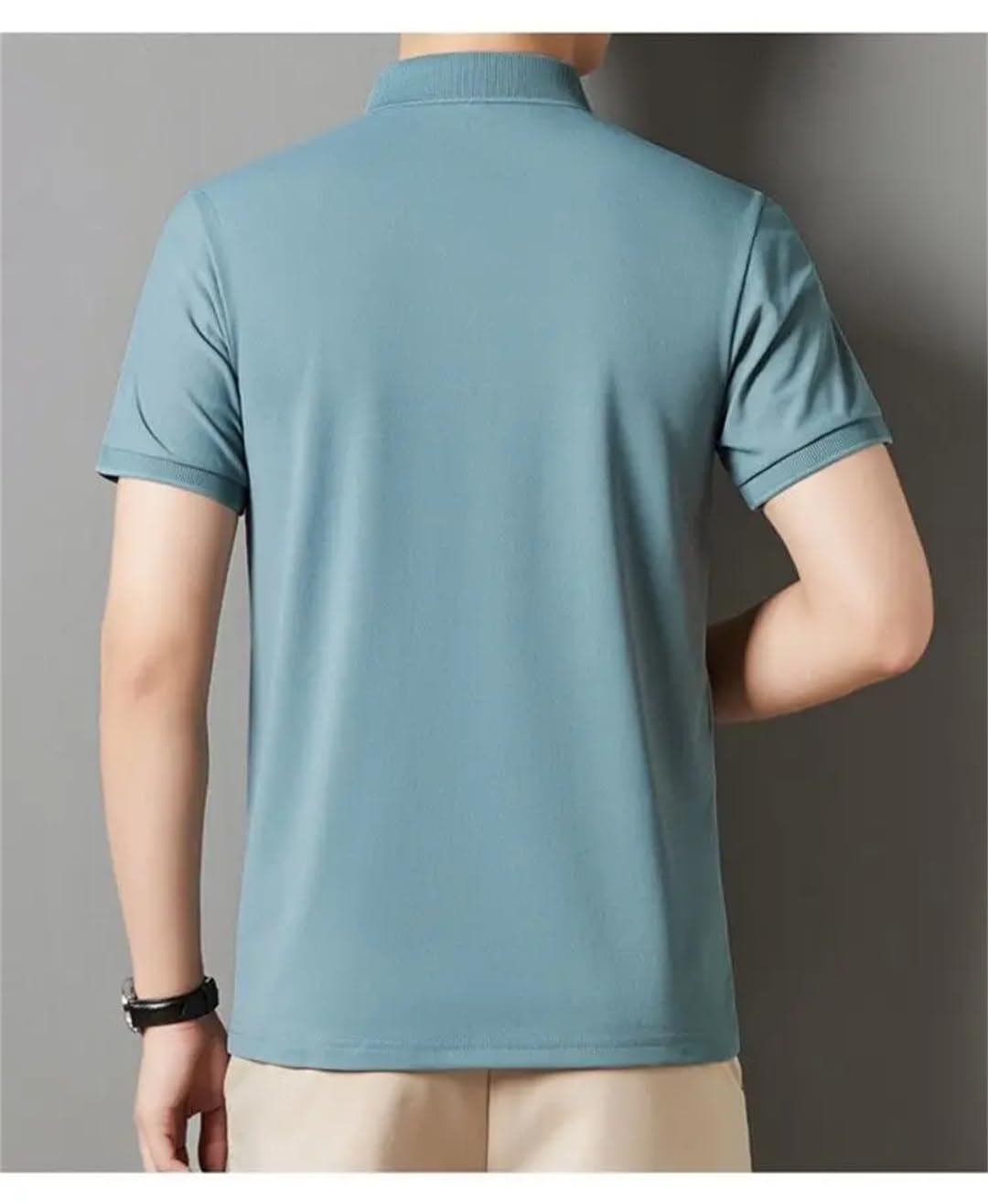 Disimlarl Herren-Poloshirt, lässig, locker, kurzärmelig, Revers, Knopf, Patchwork, atmungsaktiv, Baumwolle