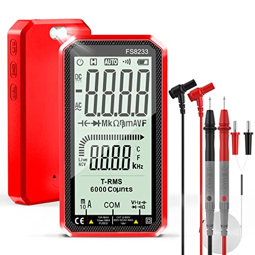 Digital Multimeter, Gdsax Full Screen Voltmeter, TRMS 6000 Counts Auto-Ranging Voltage Tester, Red, 5.6 x 3 x 2.2 inches