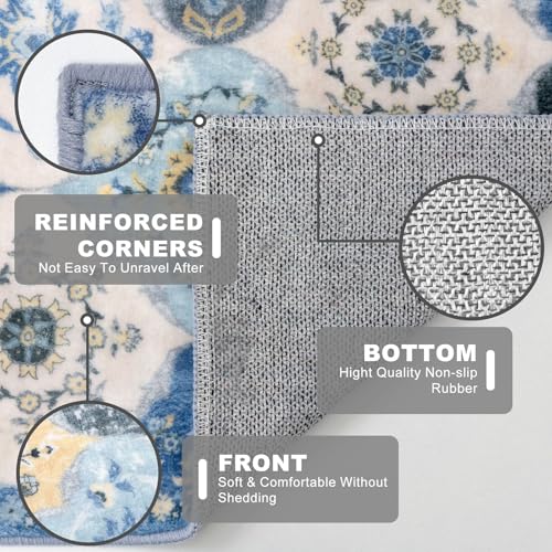 KILOCOCO 2x5 Runner Rug, Moroccan Super Soft Washable Hallway Entryway Runner Rug, Accent Print Faux Wool Kitchen Runner Rug 5 Feet Non-Slip Runners Boho Rug Runners for Bedroom, Blue/Yellow/Multi