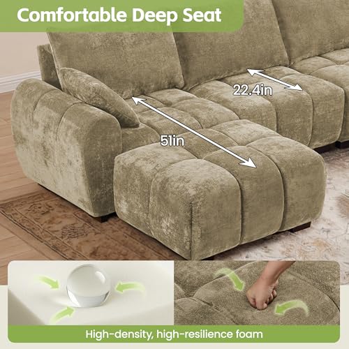 Image of 82 inch Loveseat Cloud Couch, Brown Chenille Modern Upholstered 2-Seater Sofa with Tufted Deep Seat & Wood Legs, Comfy Small Love Seat Couch for Living Room Apartment
