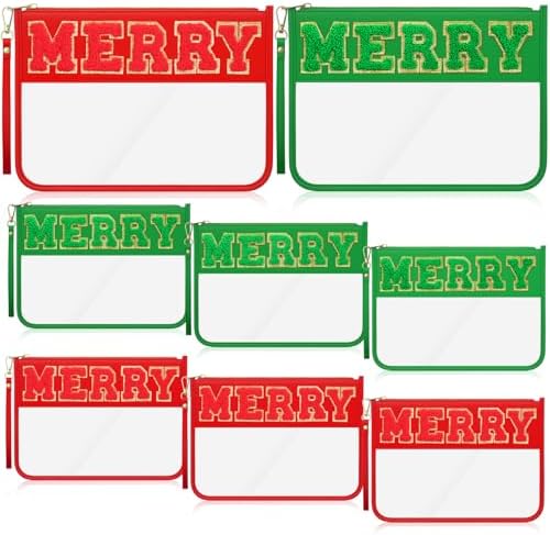 6 Pcs Christmas Gifts Red Green Chenille Letter Bags Xmas Nylon C...