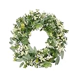 Corona De Eucalipto Artificial, 46CM Corona De Eucalipto para Puerta Delantera, Coronas Verde De Primavera Y Verano, Coronas De Hojas Verdes con Bayas para Boda, Fiesta, Jardín, Puerta, Ventana