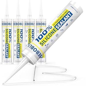 Silicone Caulk & Sealant Clear, 100% Waterproof Silicone Sealant, Shrink & Crack Proof, Silicone Caulking for Kitchen, Bathroom, RV, Interior & Exterior Use, 10.2 FL. OZ/300ML, 4 Pack