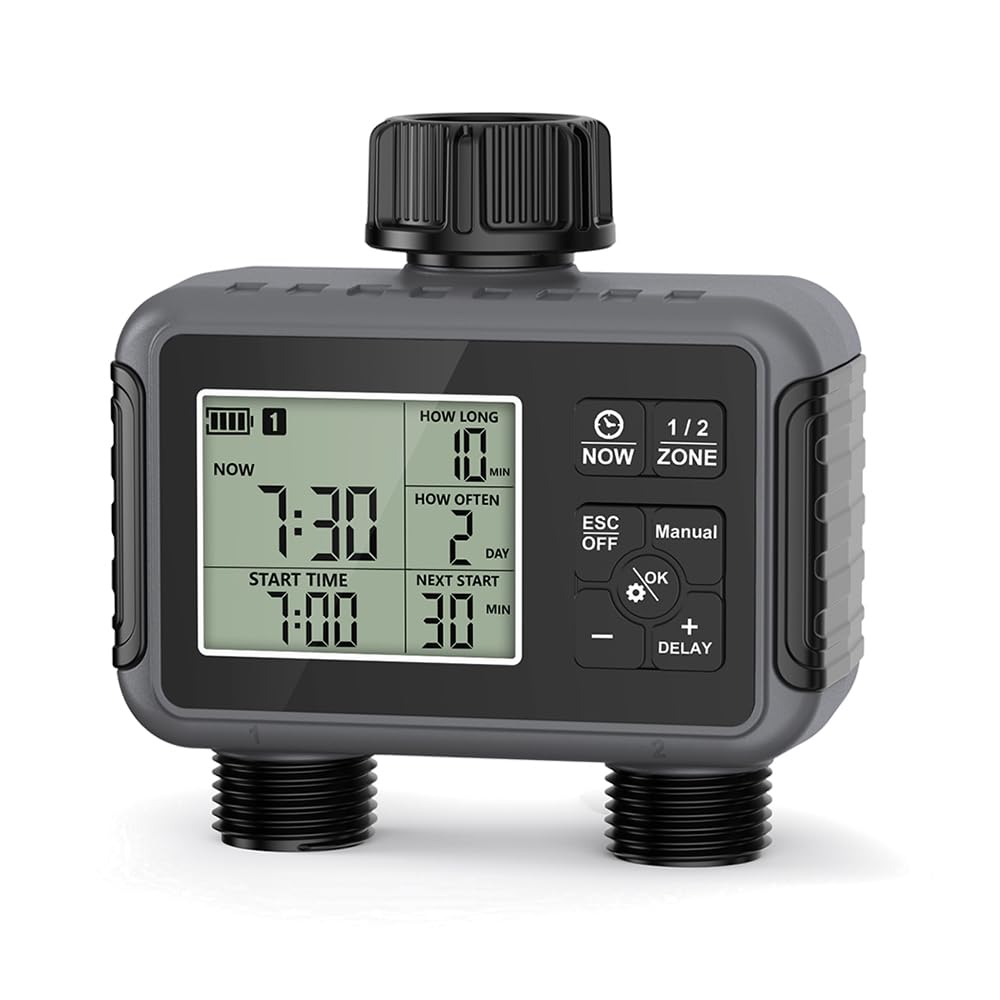 Centralina Irrigazione 2 Zone,Timer Irrigazione,Avere IPX5 Funzione Impermeabile con Programmatore Irrigazione Giardino,Timer Irrigazione Automatica Digitale,Per Prato, Giardino, Piscina