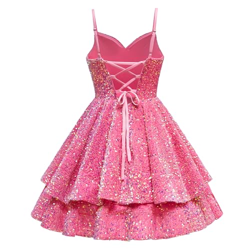 Tiered Sequin Homecoming Dresses Short for Teens 2024 Spaghetti Straps A-Line Prom Dress3